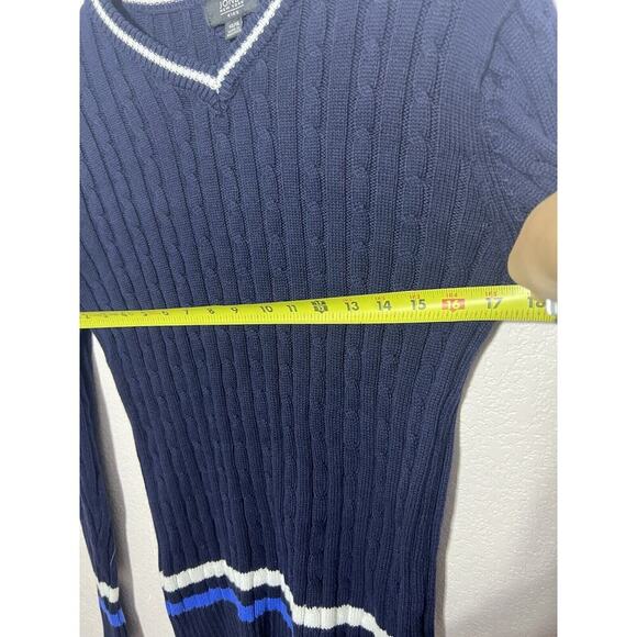 Nautical Fisherman Sweater Jones Of New York Knit V Neck Navy Tennis Nautical - Picture 7 of 7